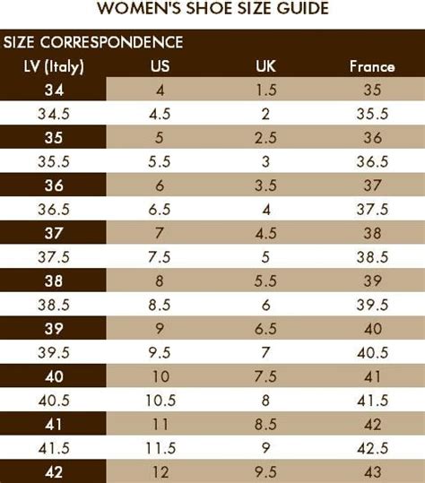 lv women shoes size chart